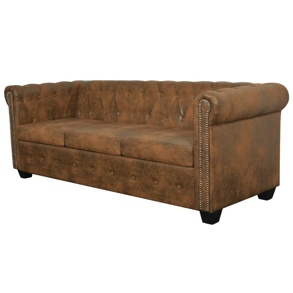 vidaXL 3-Seater Chesterfield Sofa Artificial Leather Brown