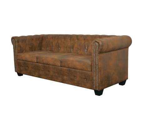 vidaXL 3-istuttava Chesterfield-sohva keinonahka ruskea