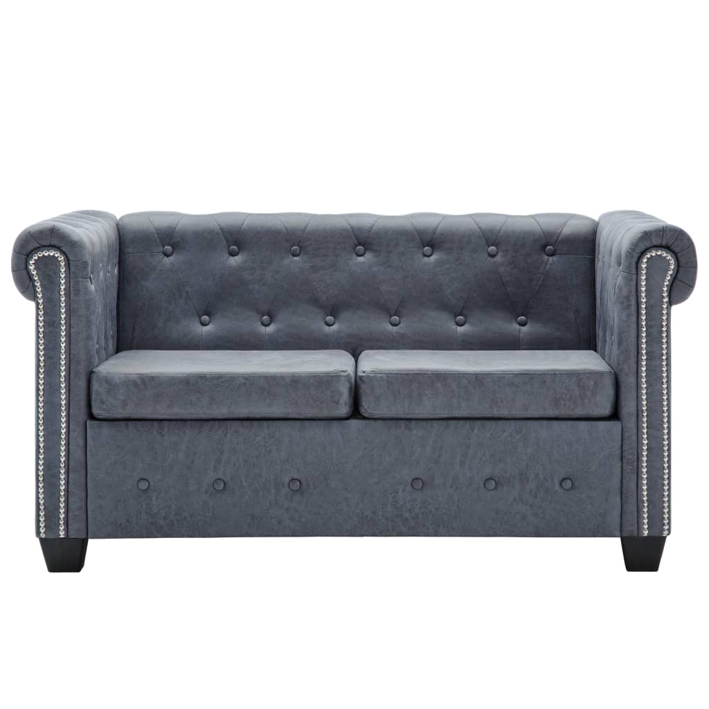 vidaXL 2-Seater Chesterfield Sofa Artificial Suede Leather Grey