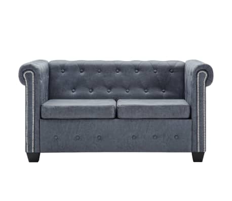 vidaXL 2-seters Chesterfield sofa kunstig semsket skin grå
