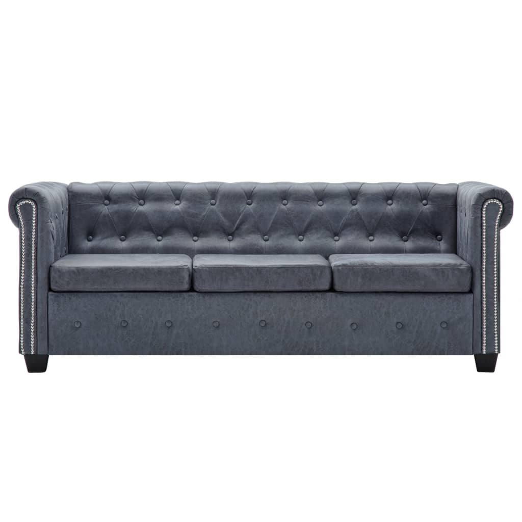vidaXL 3-seters Chesterfield sofa kunstig semsket skin grå