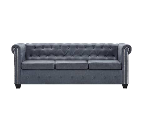 vidaXL 3-Seater Chesterfield Sofa Artificial Suede Leather Grey