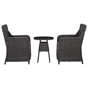 3dílný bistro set s poduškami polyratan černý - obrázek 1