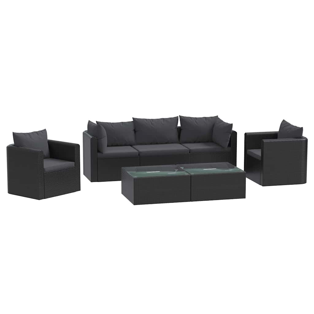 

vidaXL 7 Piece Patio Lounge Set with Cushions Poly Rattan Black