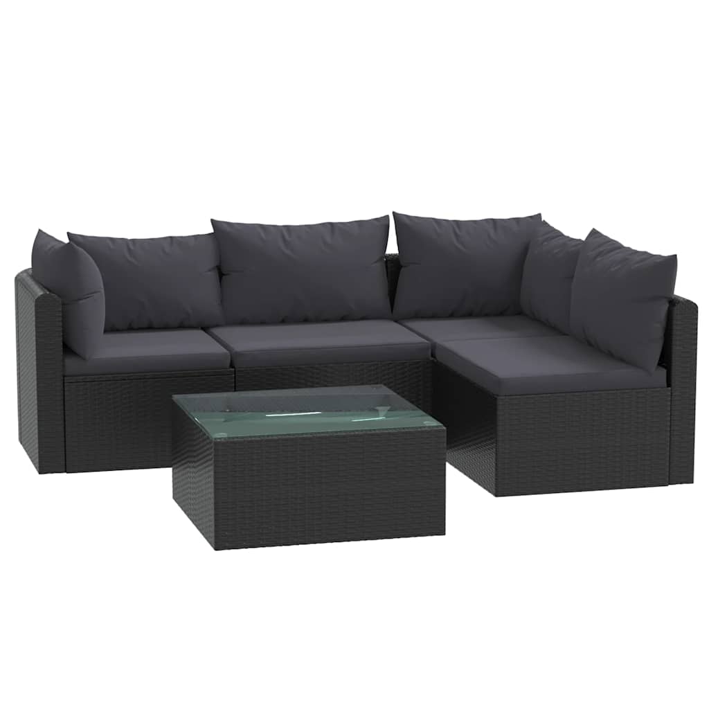 

vidaXL 5 Piece Patio Lounge Set with Cushions Poly Rattan Black