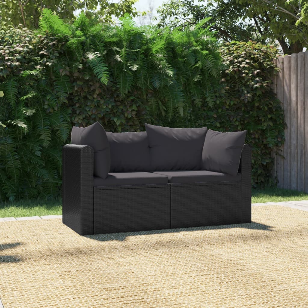 vidaXL Set mobilier de grădină cu perne, 2 piese, negru, poliratan vidaxl.ro