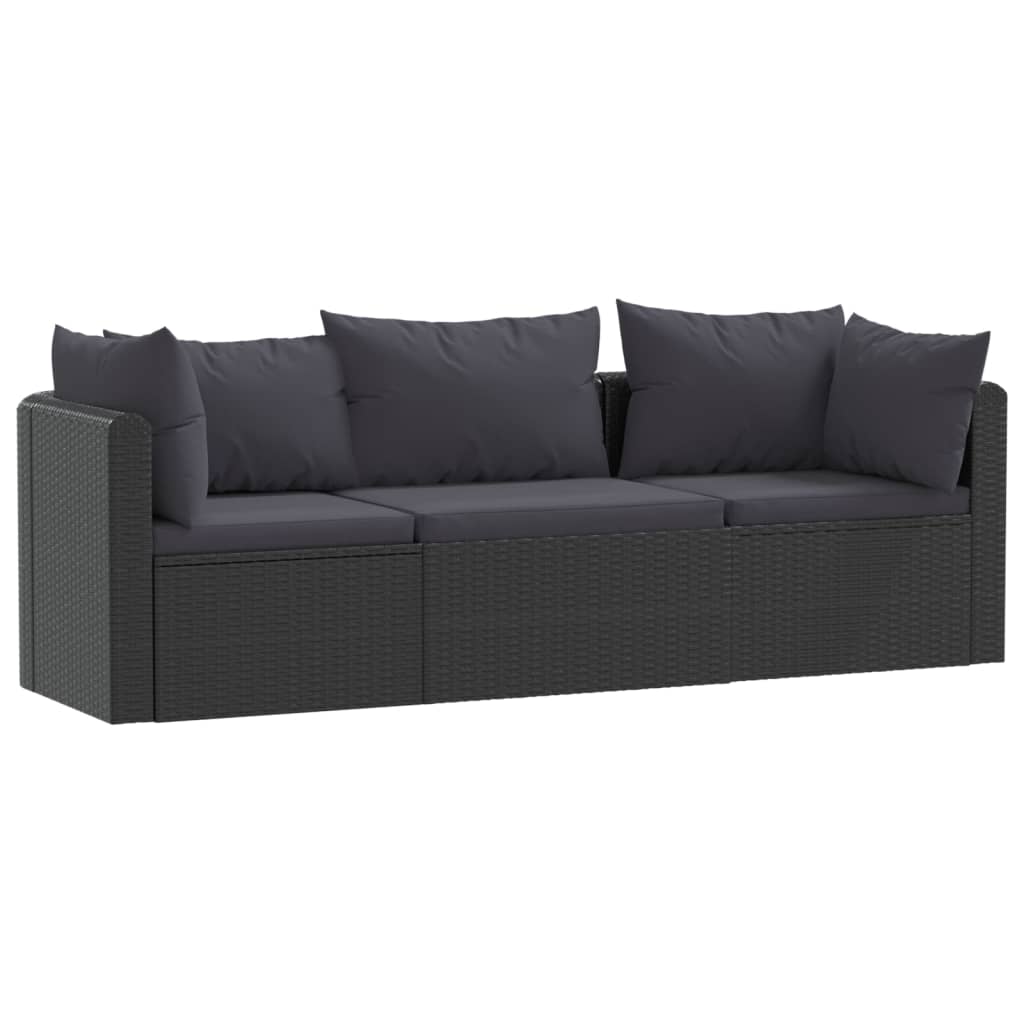 

vidaXL 3 Piece Patio Sofa Set with Cushions Poly Rattan Black