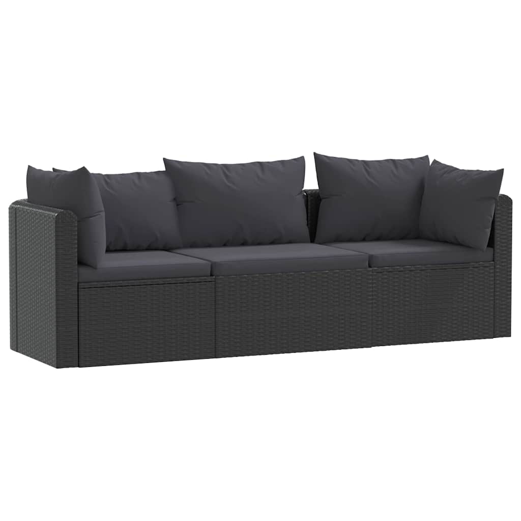 Thumbnail - vidaXL 3-tlg. Garten-Sofagarnitur mit Auflagen Poly Rattan Schwarz