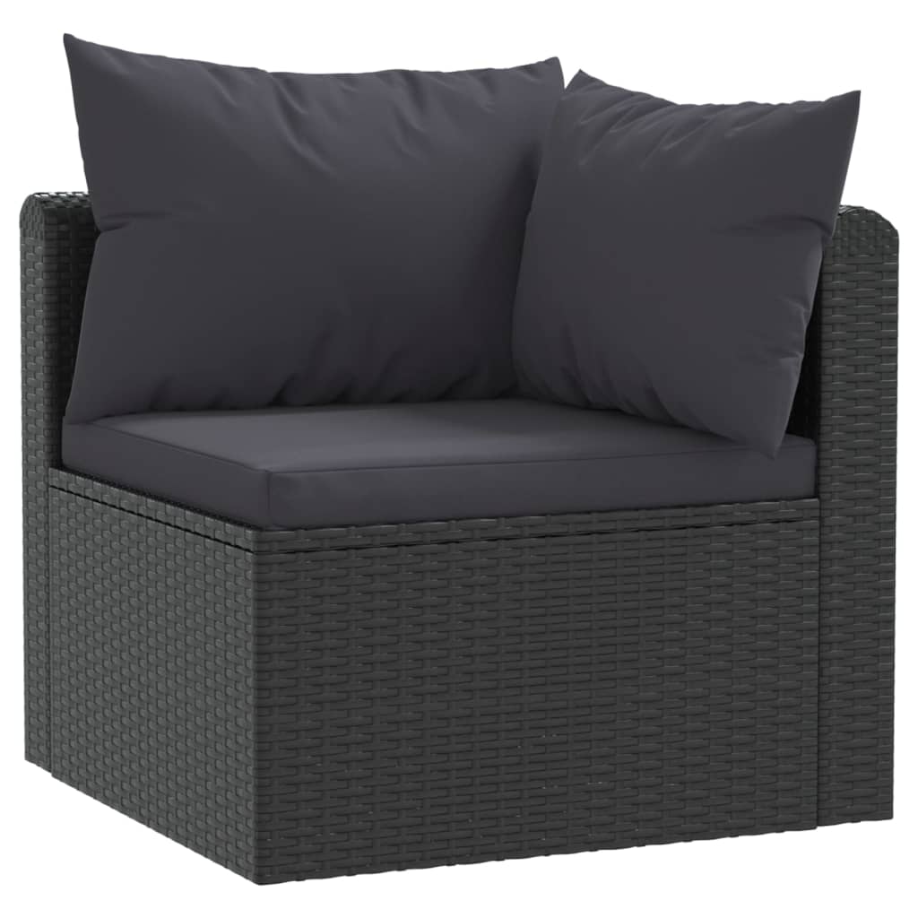 vidaXL 3 Piece Patio Sofa Set with Cushions Poly Rattan Black