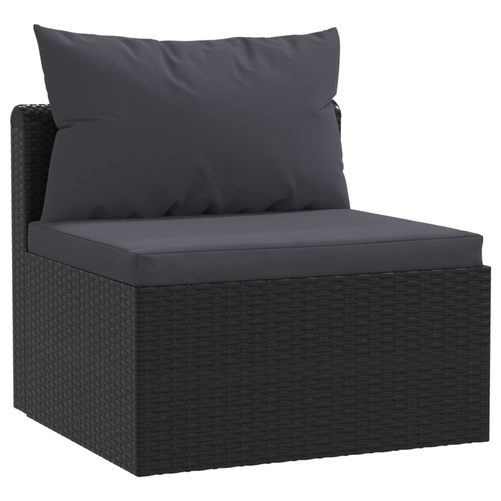 Set mobilier de grădină cu perne, 3 piese, negru, poliratan