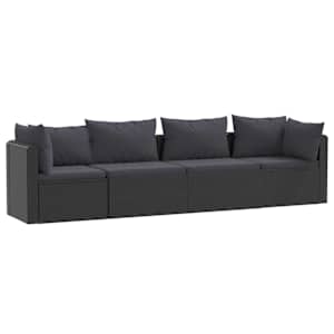 vidaXL 4-osaline aiadiivanikomplekt patjadega, pol&uuml;rotang, must