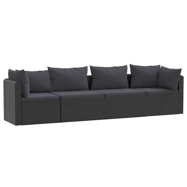 vidaXL 4-osaline aiadiivanikomplekt patjadega, pol&uuml;rotang, must