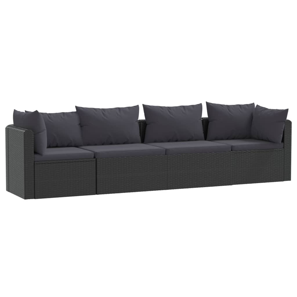 

vidaXL 4 Piece Patio Sofa Set with Cushions Poly Rattan Black