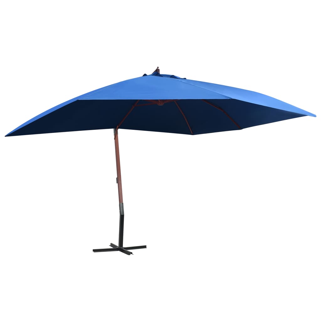 vidaXL Umbrelă de soare suspendată, stâlp lemn, albastru, 400 x 300 cm vidaXL