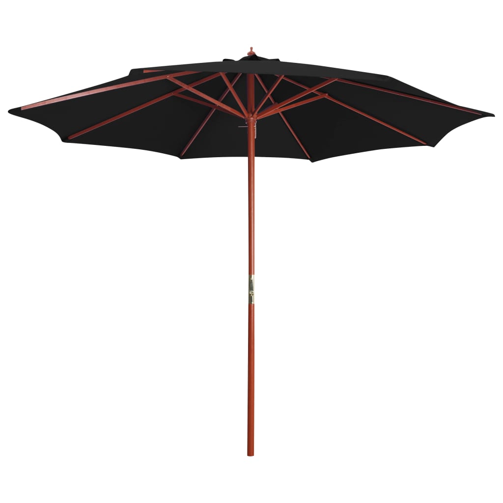 Umbrelă de soare cu stâlp din lemn, negru, 300 x 258 cm