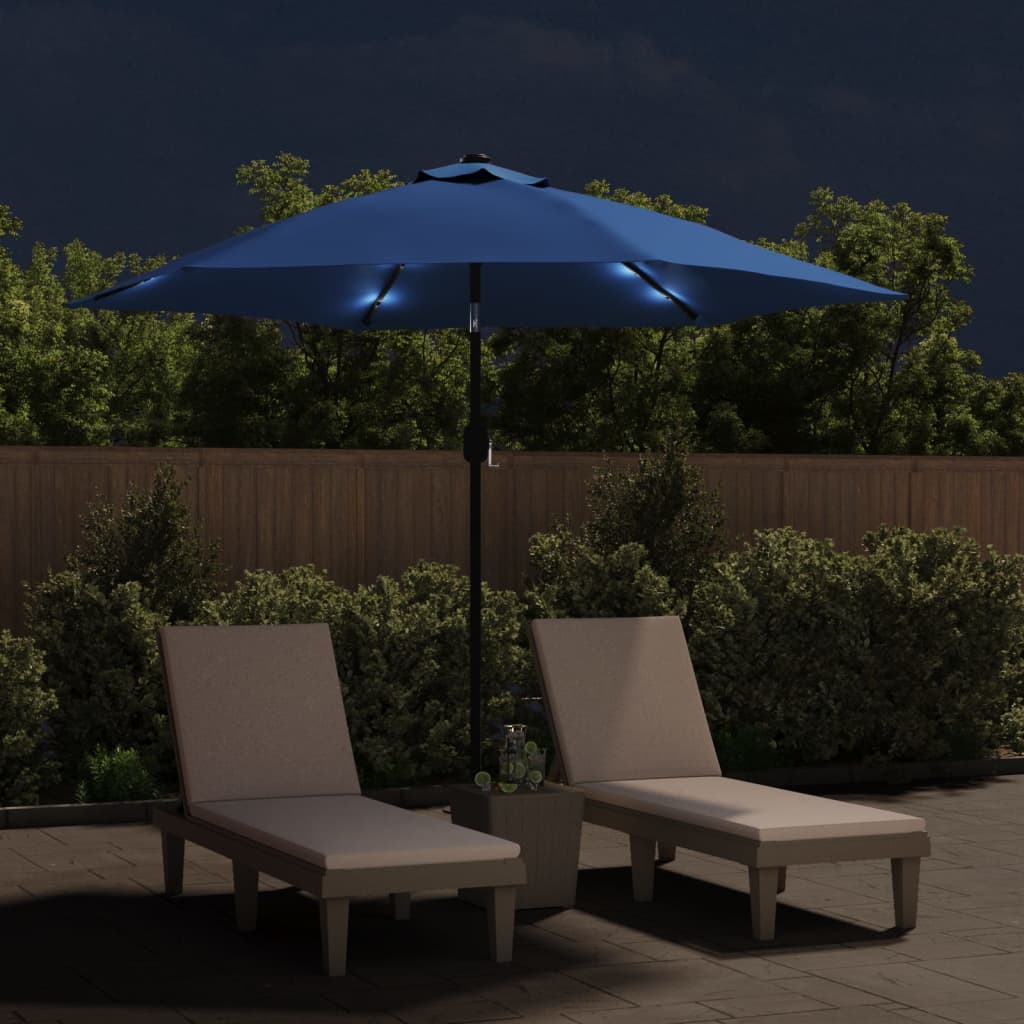 

vidaXL Parasol met LED-verlichting en stalen paal 300 cm blauw