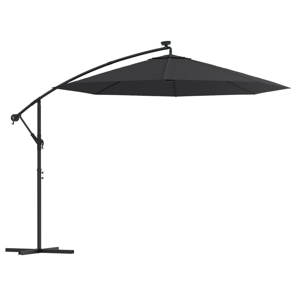 Poza vidaXL Umbrela suspendata cu LED-uri si stalp de otel, negru, 300 cm