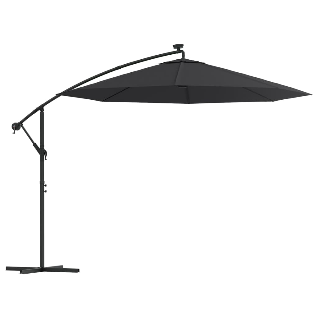 

vidaXL Cantilever Umbrella with LED Lights and Steel Pole 118.1" Black