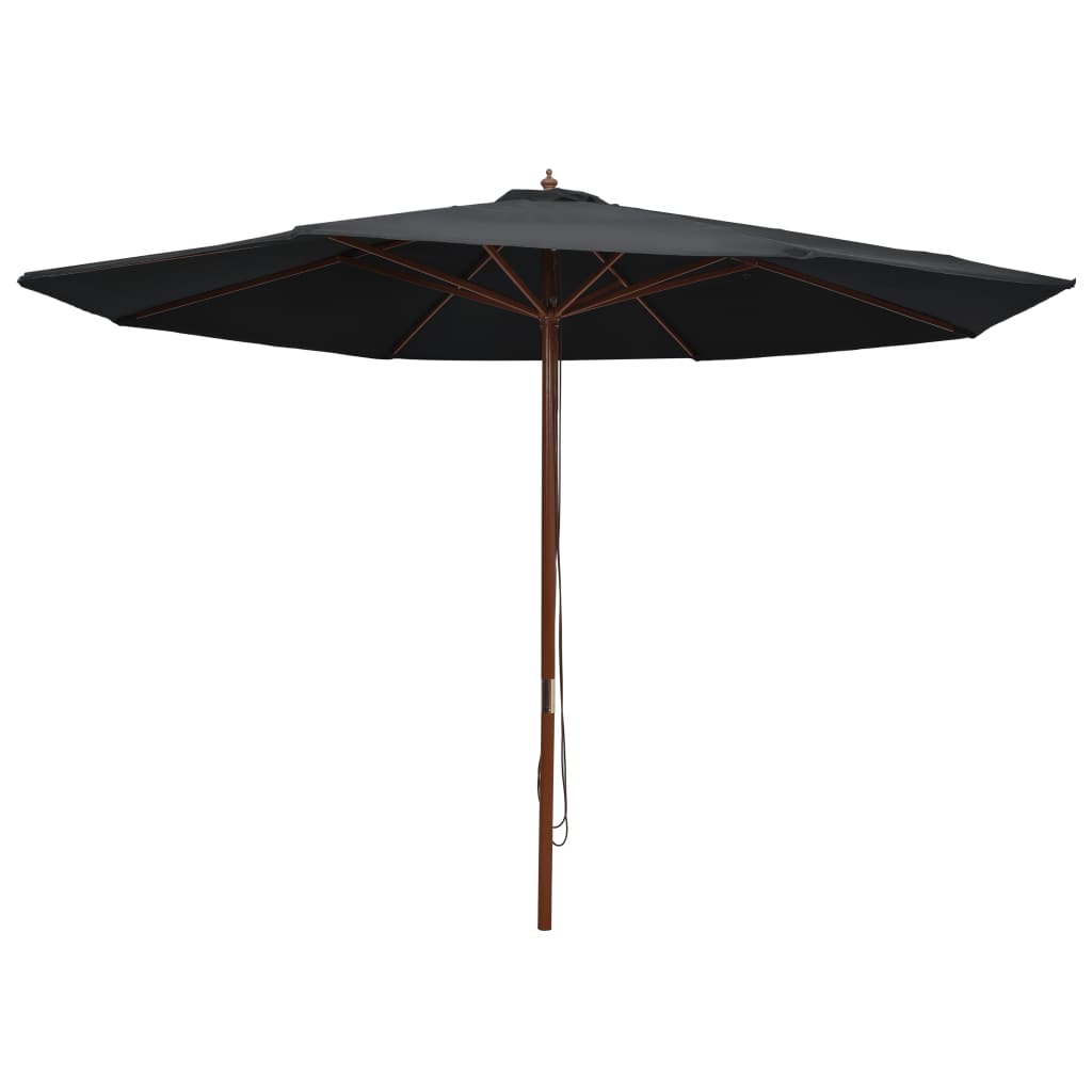 vidaXL udendørs parasol med træstang 350 cm sort