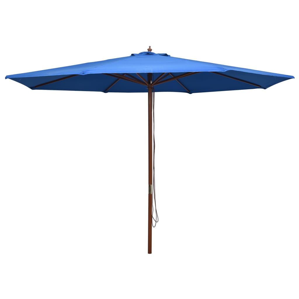 vidaXL Umbrelă de soare de exterior, stâlp din lemn, albastru, 350 cm vidaXL imagine 2022 1-1.ro