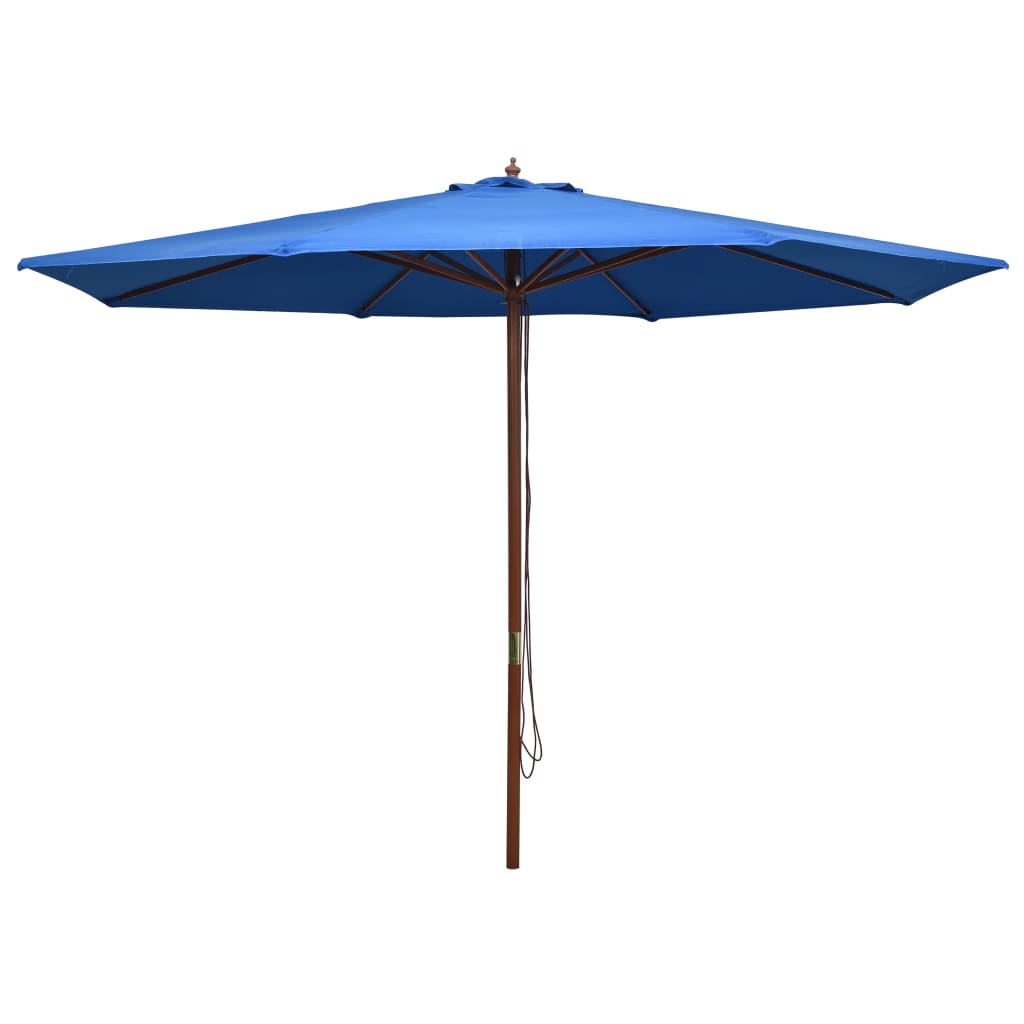 vidaXL Umbrelă de soare de exterior, stâlp din lemn, albastru, 350 cm