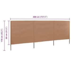 3dílná zástěna proti větru textil 400 x 80 cm taupe - obrázek 6