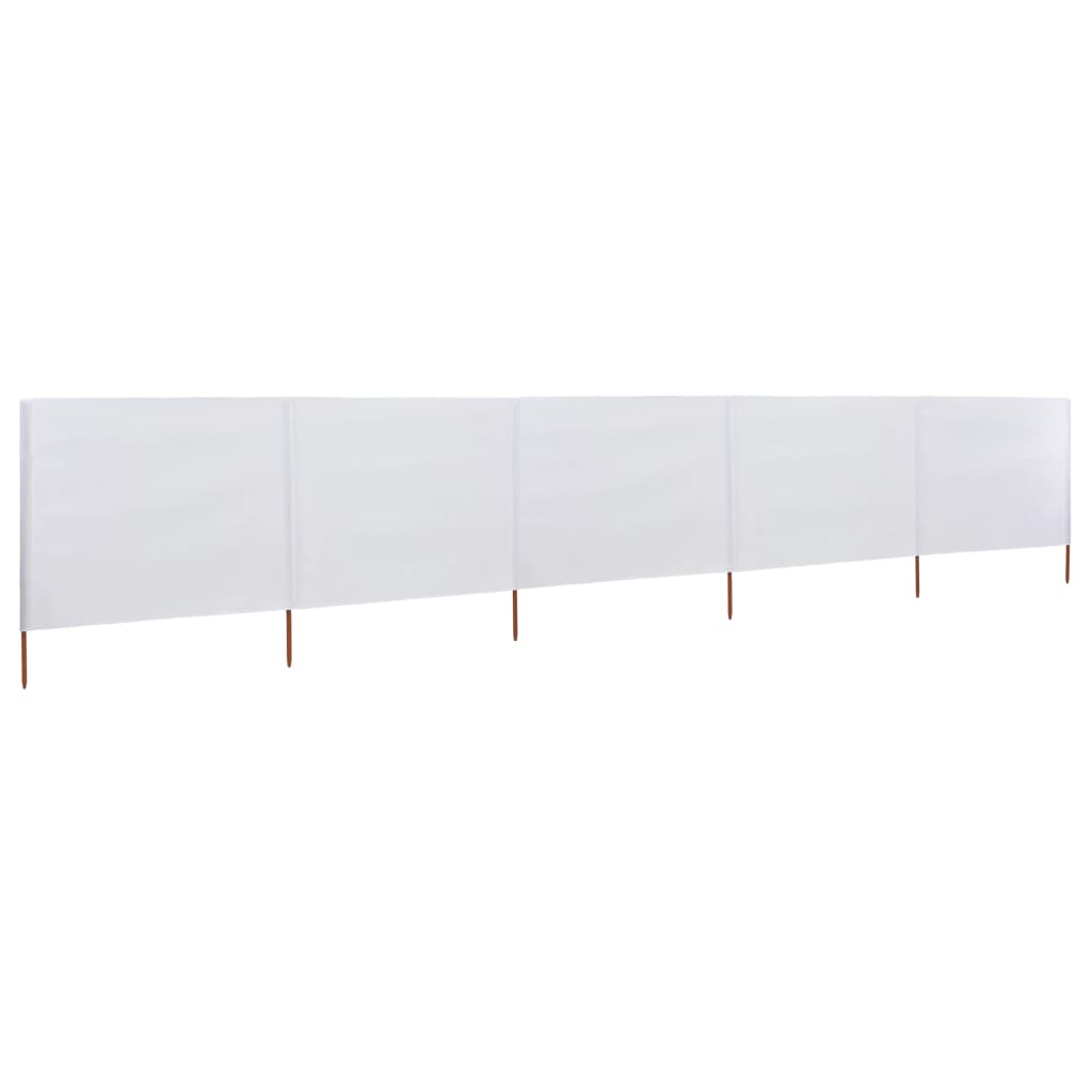vidaXL Paravan anti-vânt cu 5 panouri, alb nisipiu, 600x80 cm, textil