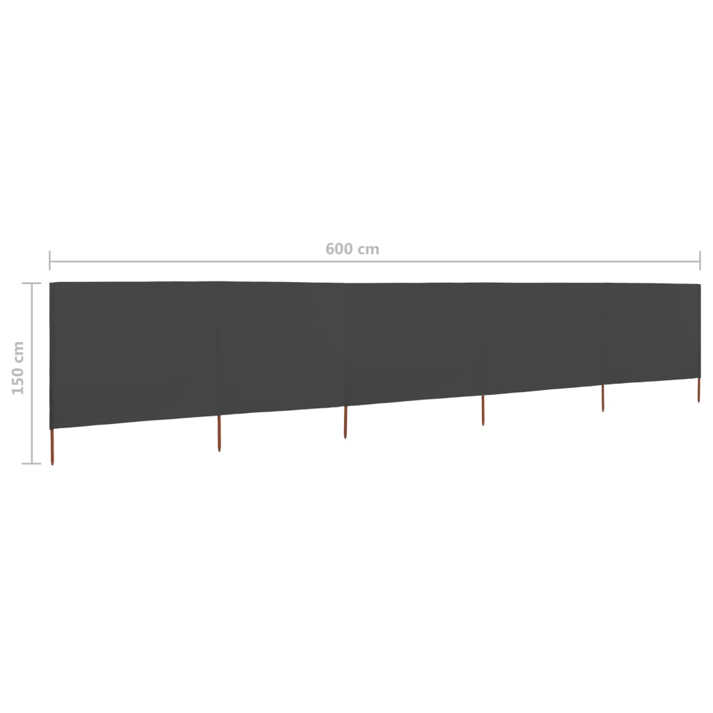 5-panelni vetrobran tkanina 600x120 cm antraciten