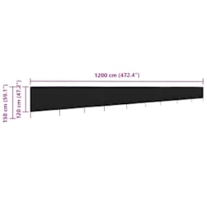 9dílná zástěna proti větru textil 1200 x 120 cm černá - obrázek 6
