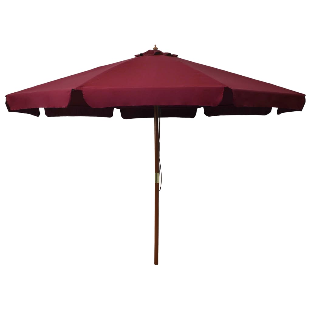 vidaXL udendørs parasol med træstang 330 cm bordeauxfarvet