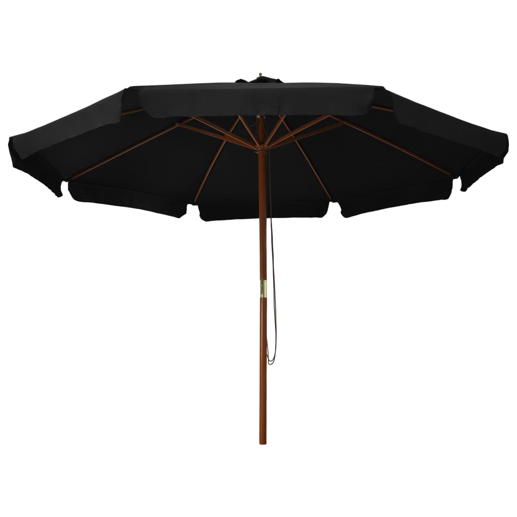 vidaXL Umbrelă de soare de exterior, stâlp din lemn, negru, 330 cm