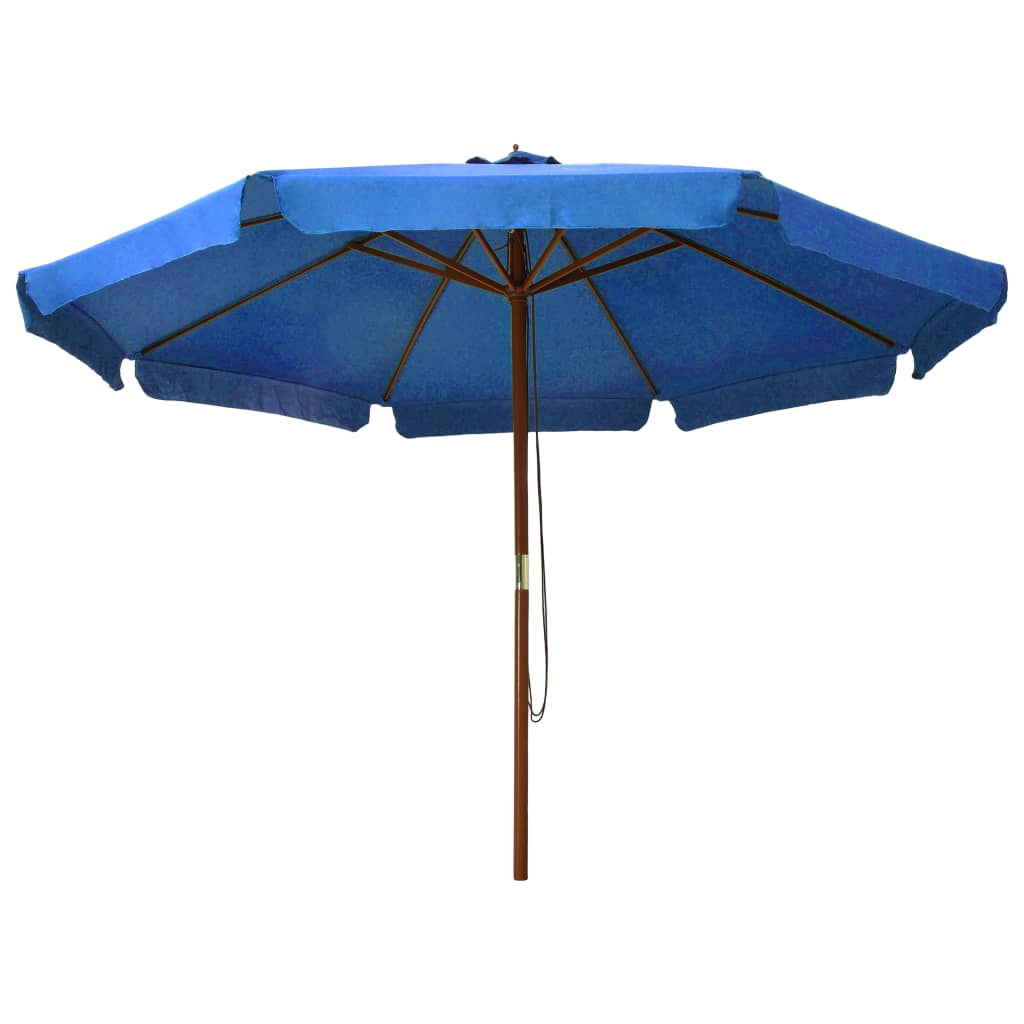 vidaXL Umbrelă de soare de exterior, stâlp lemn, azuriu, 330 cm