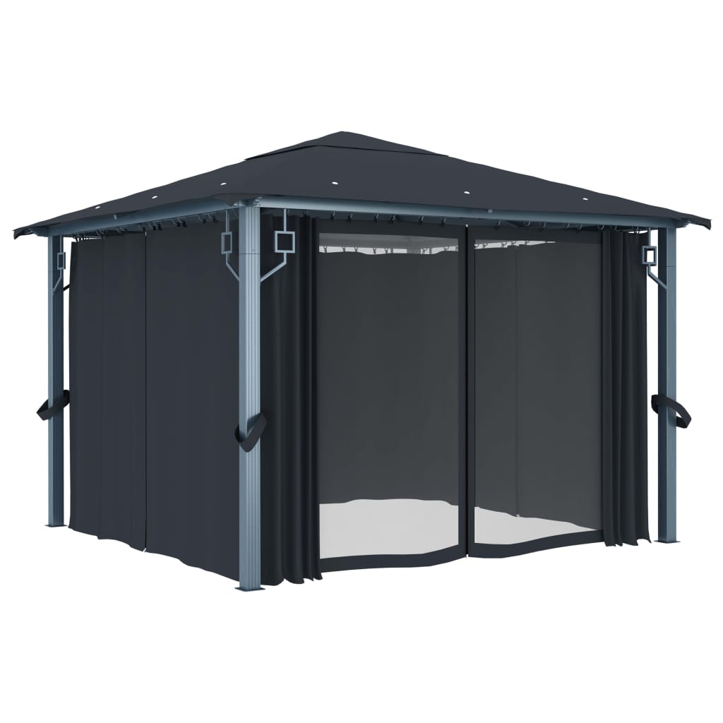 vidaXL Pavilion cu perdele, antracit, 300 x 300 cm, aluminiu