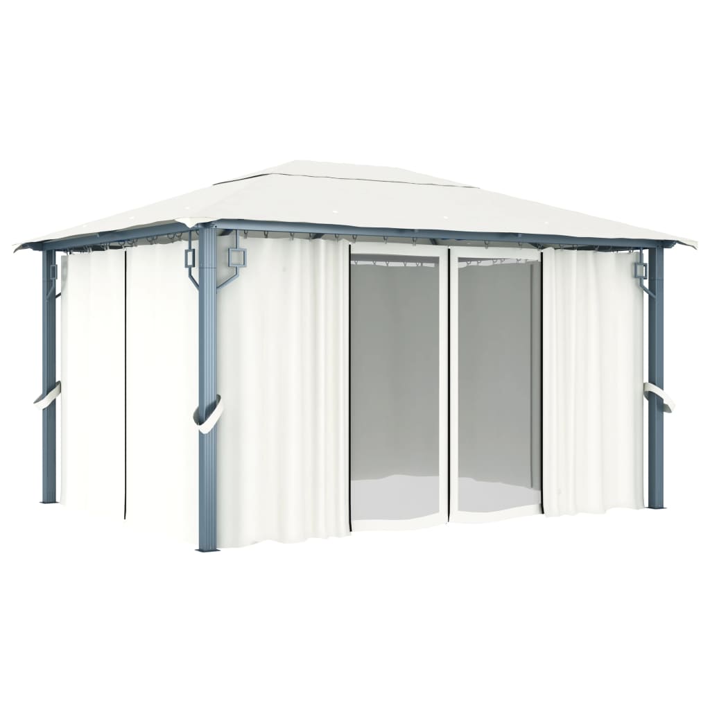 vidaXL Pavilion cu perdele, crem, 400 x 300 cm, aluminiu