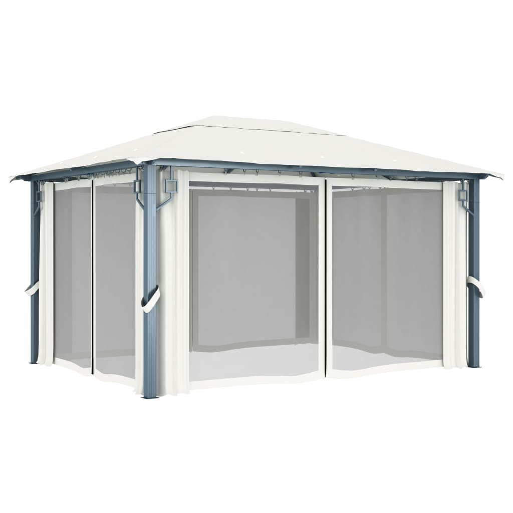 Pavillon mit Vorhängen 400 x 300 cm Creme Aluminium