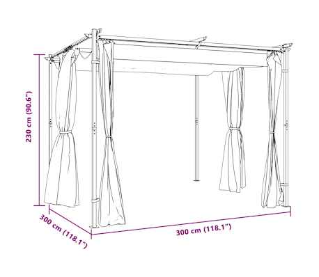 vidaXL Belv/éd/ère de Jardin avec Rideau Lat/éral Tente de R/éception Tonnelle Pavillon Chapiteau Jardin Ext/érieur Arri/ère-Cour 3x3x2,25 m Cr/ème