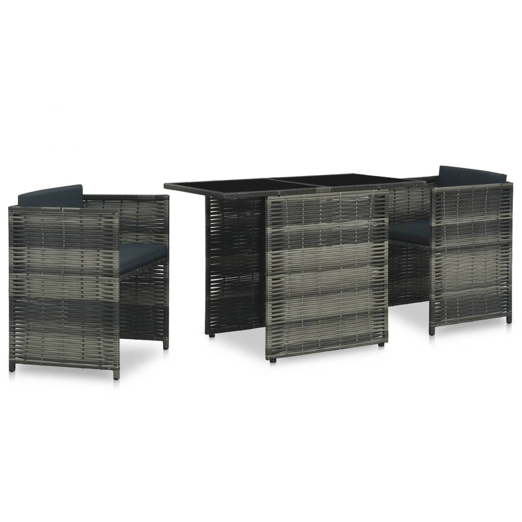 vidaXL 3-delige Bistroset met kussens poly rattan grijs afbeelding