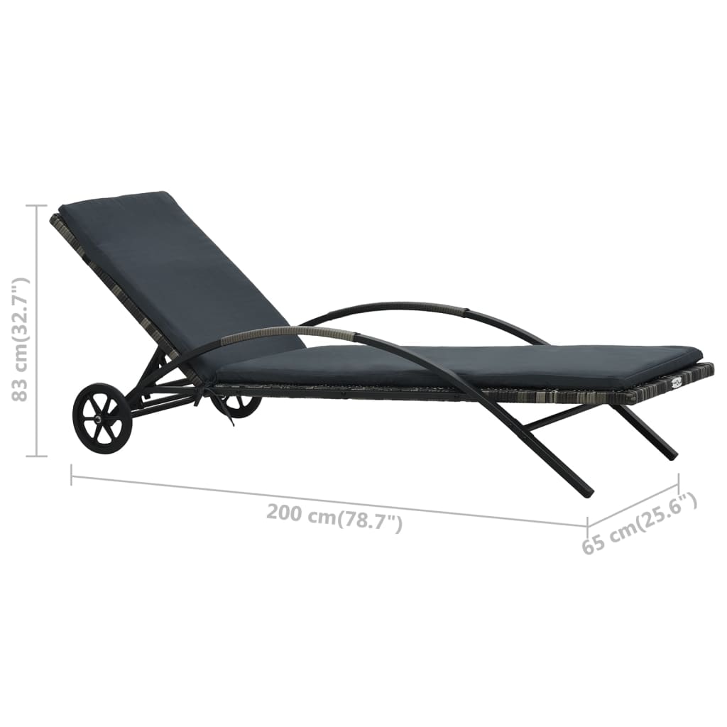 vidaXL Patio Lounge Chair Outdoor Sunlounger Sunbed with Cushion Poly Rattan