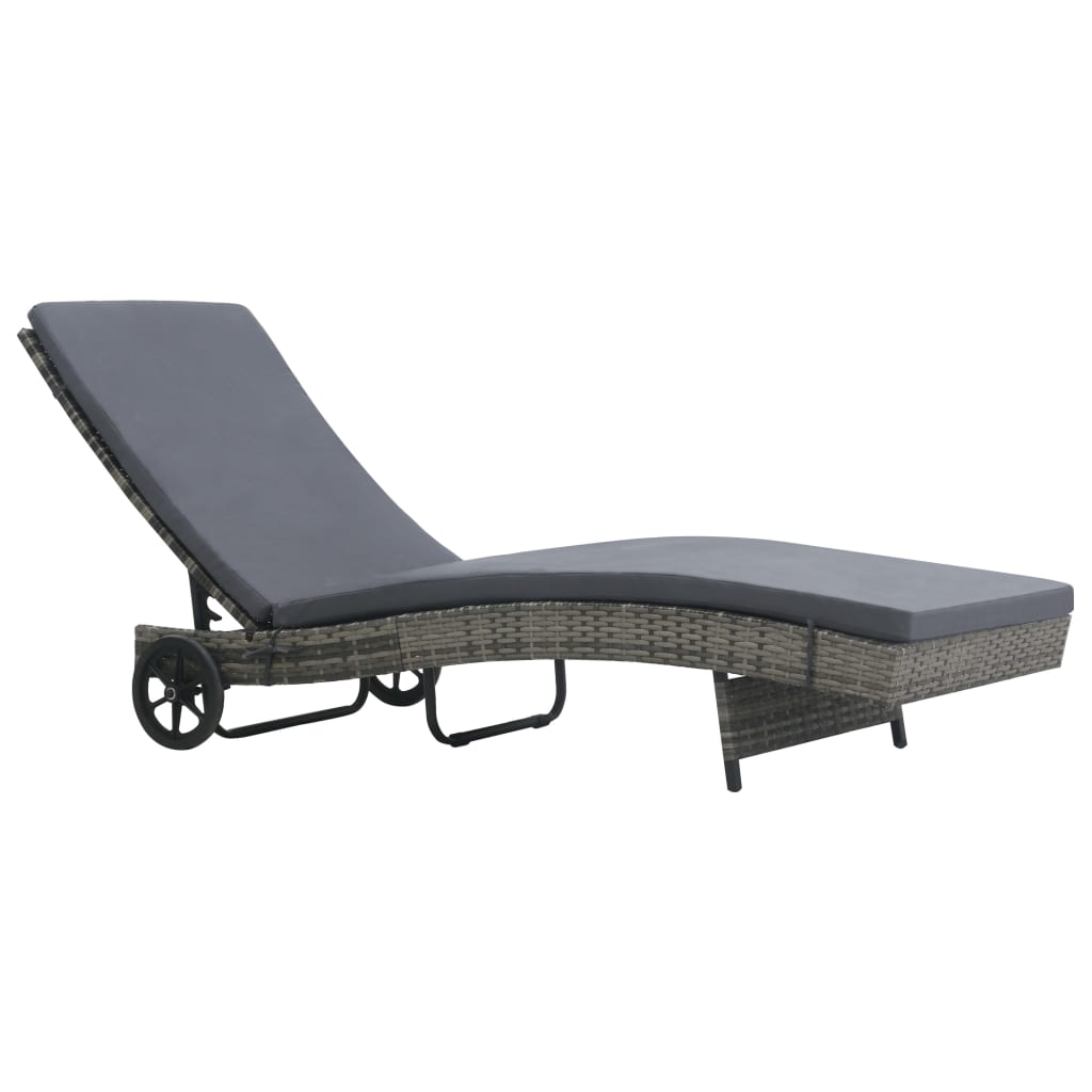 Photos - Garden Furniture VidaXL Sun Lounger with Wheels and Cushion Poly Rattan Anthracite 