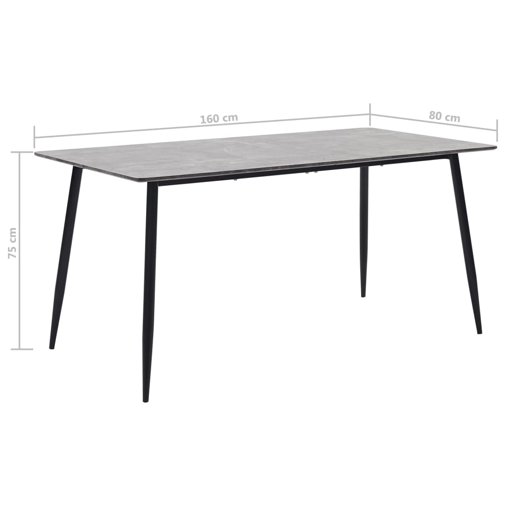 Szürke MDF étkezőasztal 160 x 80 x 75 cm 