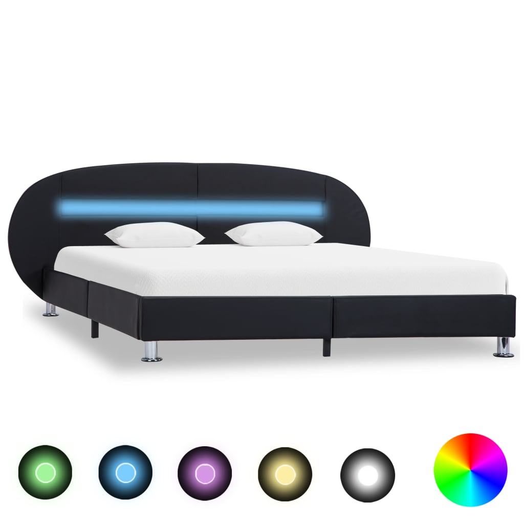 vidaXL Cadru de pat cu LED, negru, 140 x 200 cm, piele ecologică vidaXL