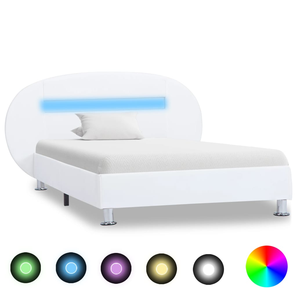 vidaXL Cadru de pat cu LED, alb, 100 x 200 cm, piele ecologică vidaxl.ro