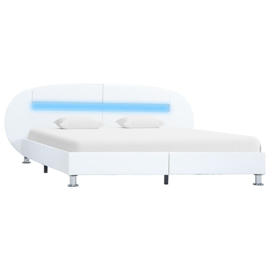 vidaXL Cadru de pat cu LED, alb, 160 x 200 cm, piele ecologică imagine vidaxl.ro