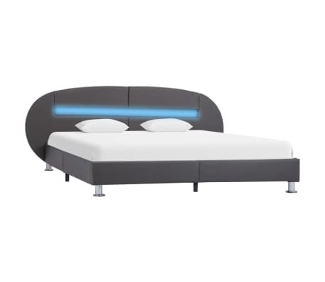 vidaXL Estructura de cama con LED de cuero sintético gris 180x200 cm