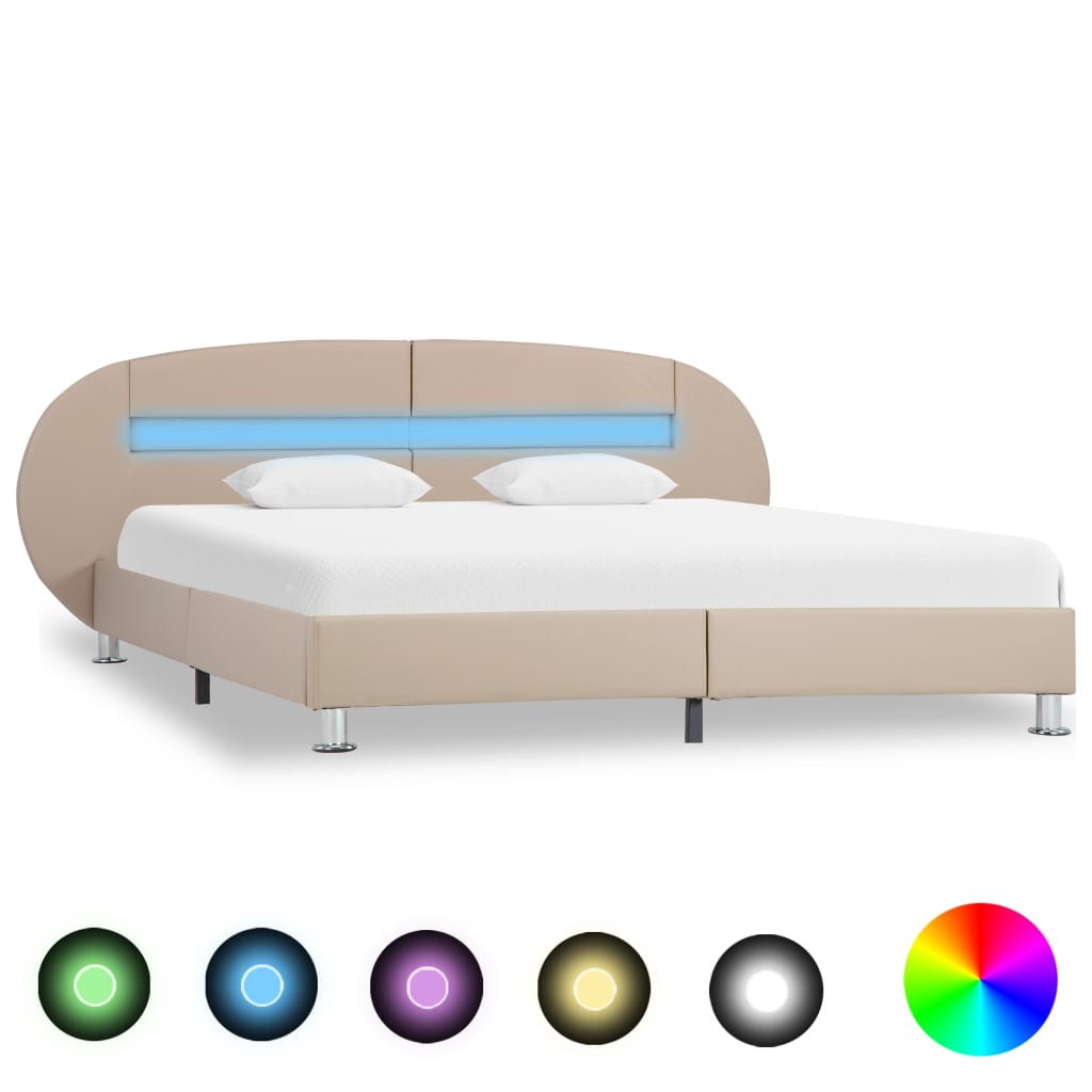 vidaXL Cadru pat cu LED, cappuccino, 180 x 200 cm, piele ecologică vidaXL