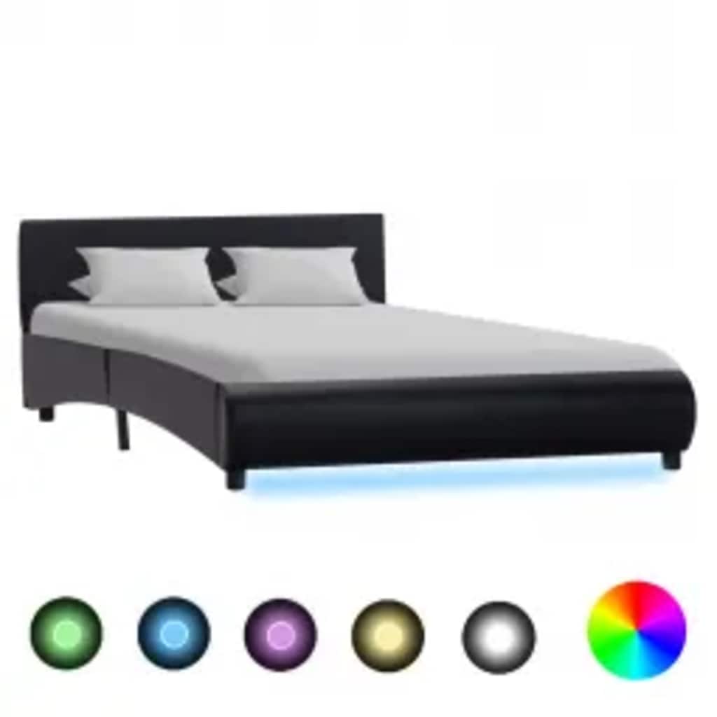 vidaXL Cadru de pat cu LED, negru, 140 x 200 cm, piele ecologică