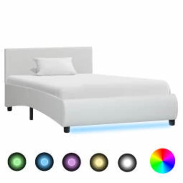 vidaXL voodiraam LEDiga ilma madratsita valge kunstnahast 90 x 200 cm