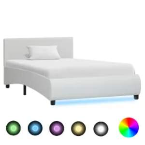 Rám postele s LED světlem bílý umělá kůže 90 x 200 cm - obrázek 1