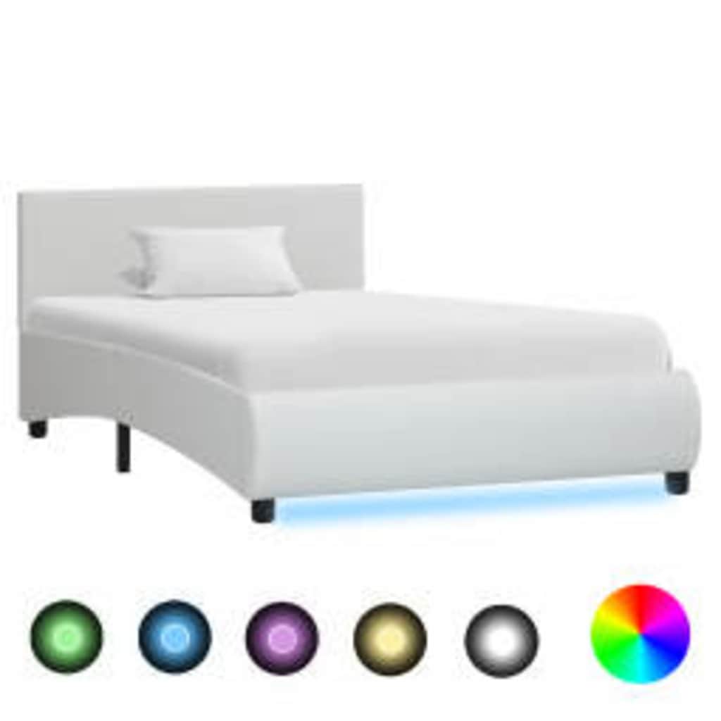 vidaXL sengestel med LED 100x200 cm kunstlæder hvid