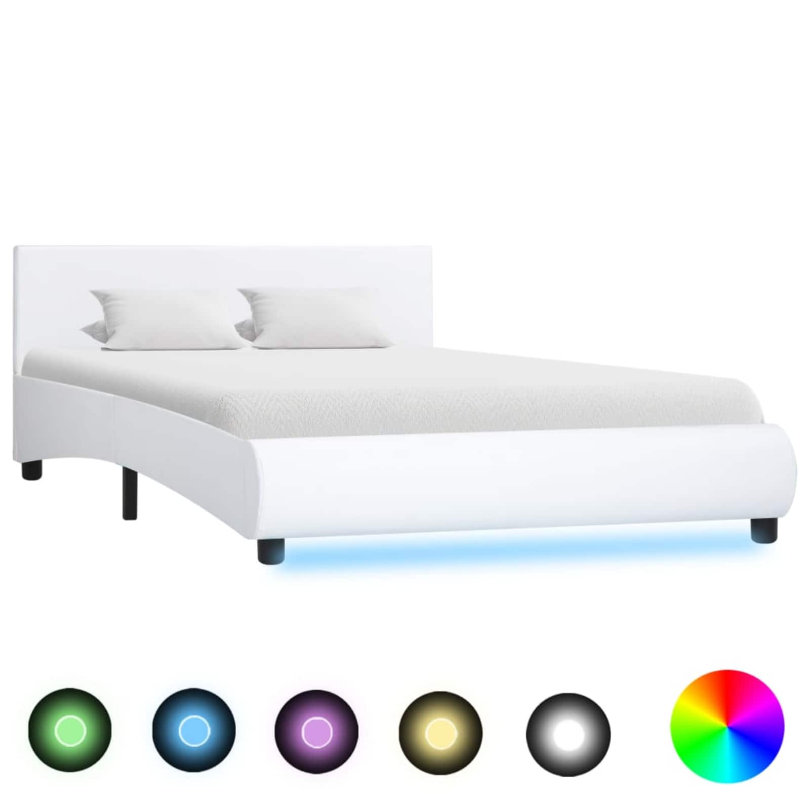 vidaXL Bedframe met LED kunstleer wit 140x200 cm, foto 3